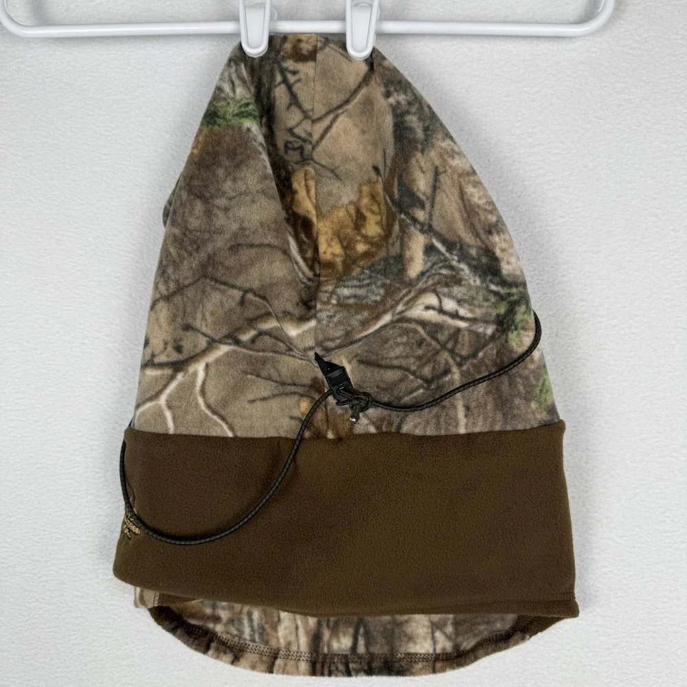 Realtree Balaclava Hood Mens OSFM Brown Camo Fleece Adjustable Drawstring